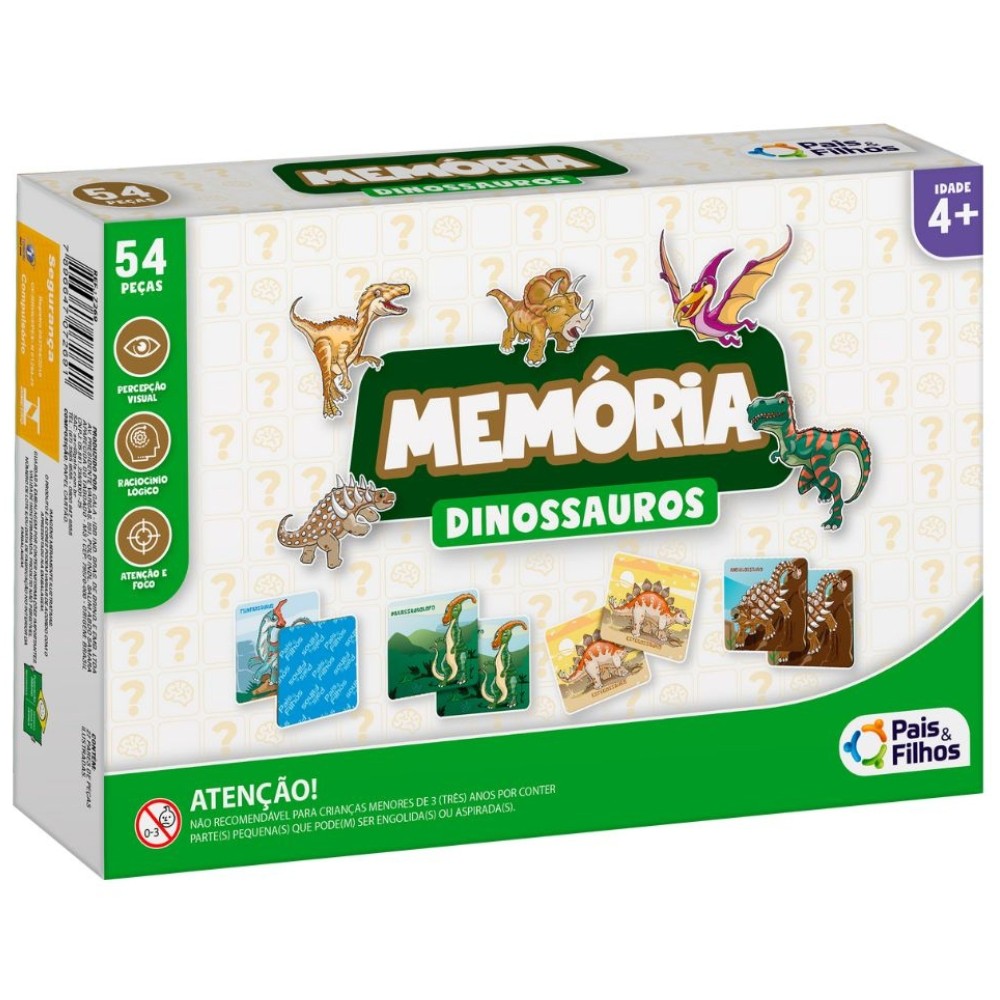 JOGO DE MEMÓRIA DINOSSAUROS 40 PEÇAS PAIS E FILHOS BRINQUEDO RACIOCÍNIO EDUCATIVO FOCO & T-REX GAME - Mom & Baby