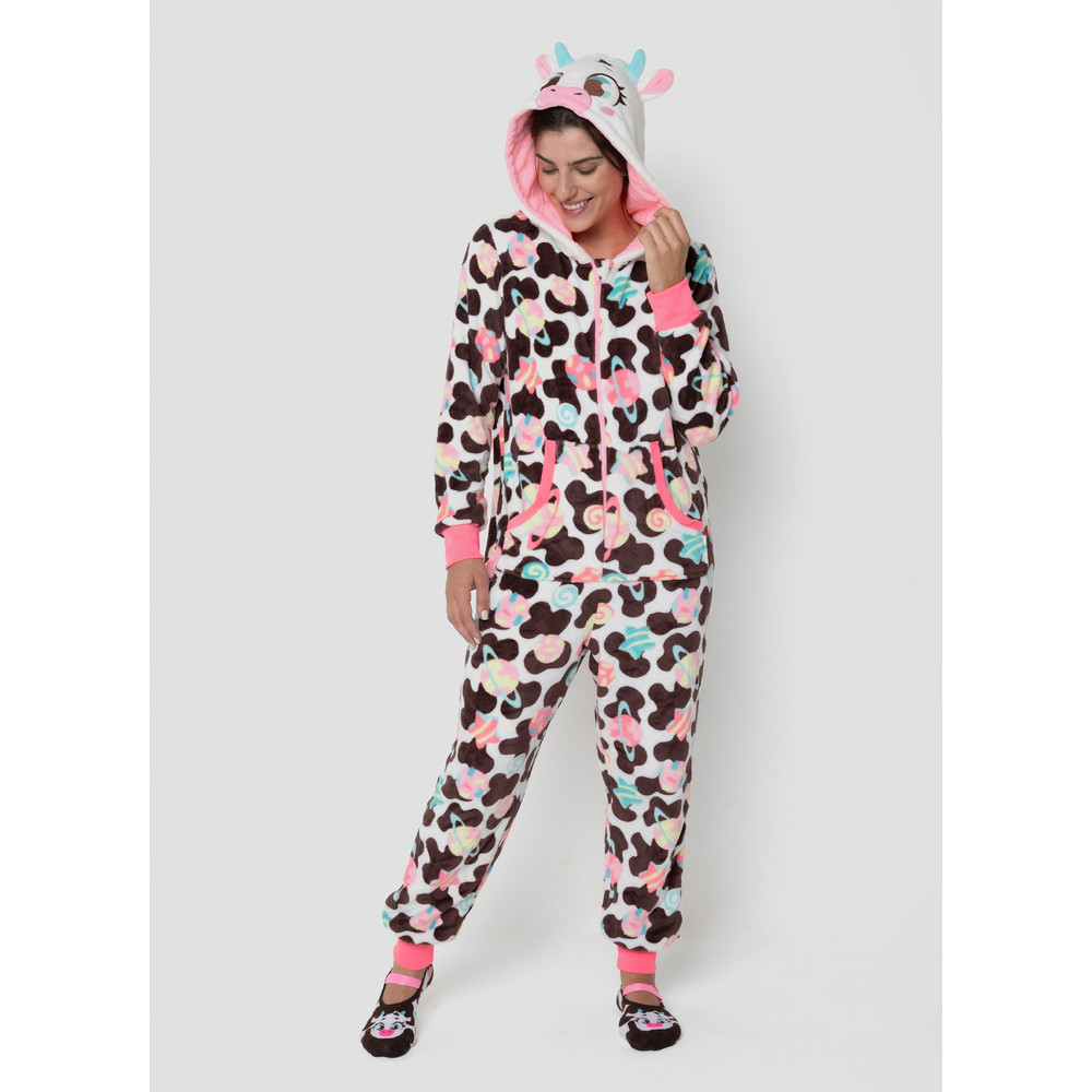 Macacão Manga Longa Soft Feminino Vaca Chocolate - Puket em Oferta na Shopee