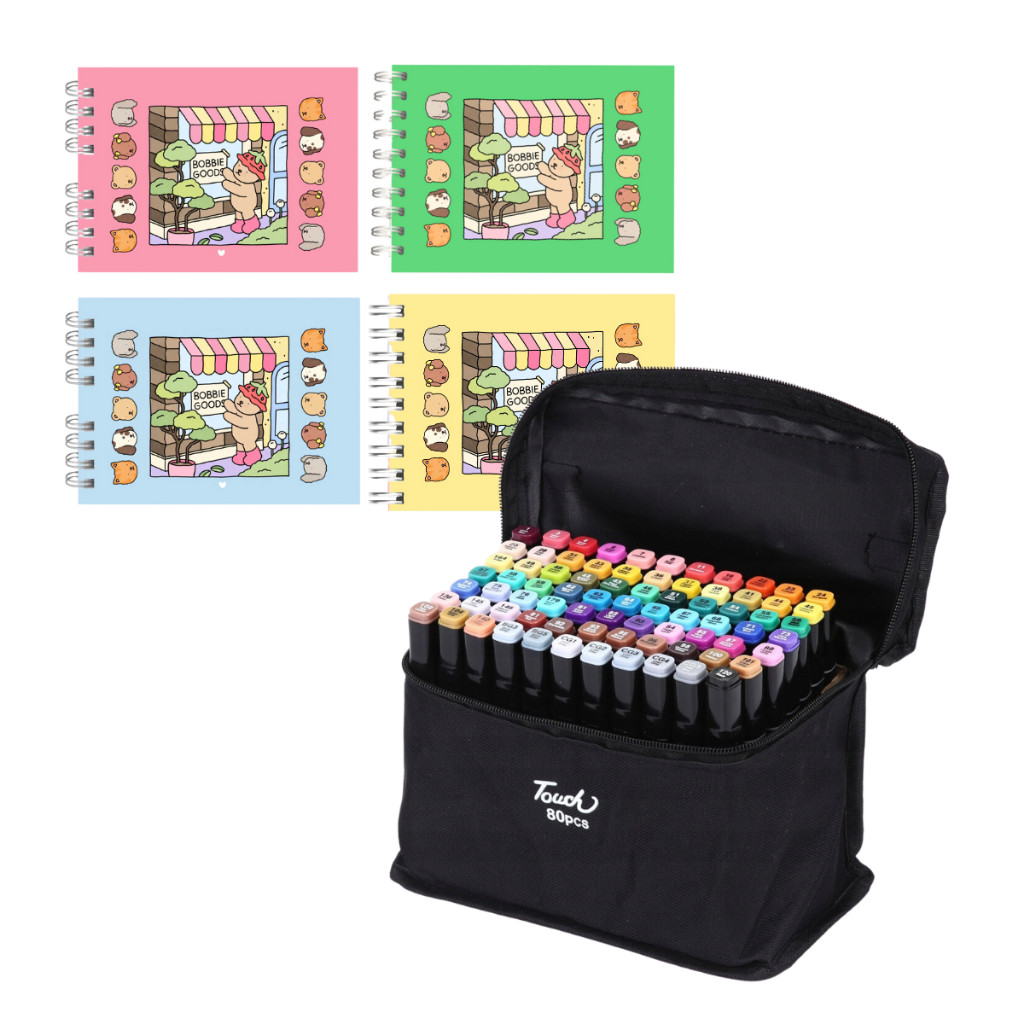 Kit Livro de Colorir Bobbie Goods 24-80 Canetinhas Ponta Dupla Marcador 50 Páginas Pintura...
