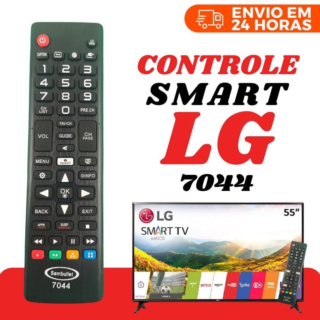 Controle Remoto LG Universal Compatível Com Smart Tv 4K LED LCD 32 40 43 50 55 65 Polegadas 7044