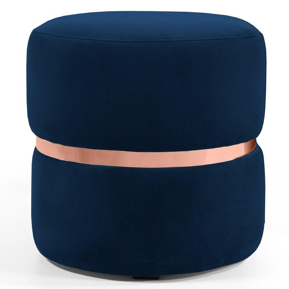 Puff Decorativo Com Cinto Rosê Round C-304 Veludo Azul Marinho - Domi