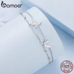 Pulseira Borboleta De Dupla Camada Bamoer 925 Sterling Sliver Bracelet Jóias Para Mulheres BSB154