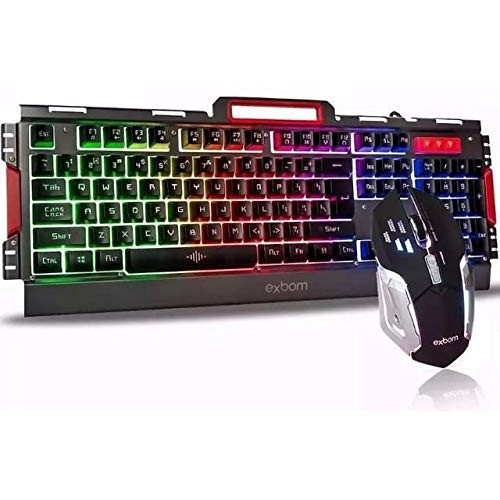 Kit Gamer Profissionl Teclado e Mouse Exbom BK-G3000 Iluminação LED Acabamento Metal Usb 2.0 Preto