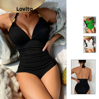 Lovito Roupa De Praia Sexy Lisa Sem Costas De Uma Peça Para Mulheres LNL47010