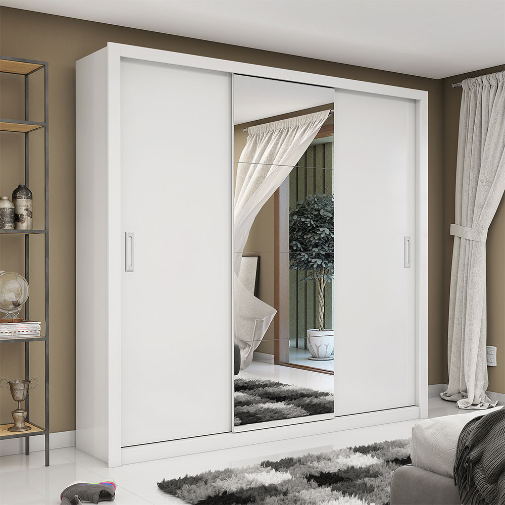 Guarda Roupa 3 Portas de Correr com Espelho Central Bahia Plus