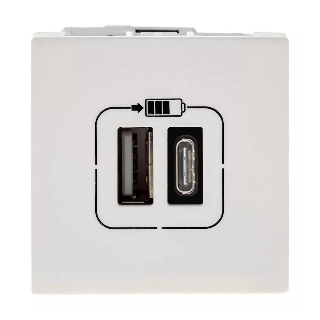 Módulo Carregador 2x USB Tipo A+C 3A Branco Pial Plus+