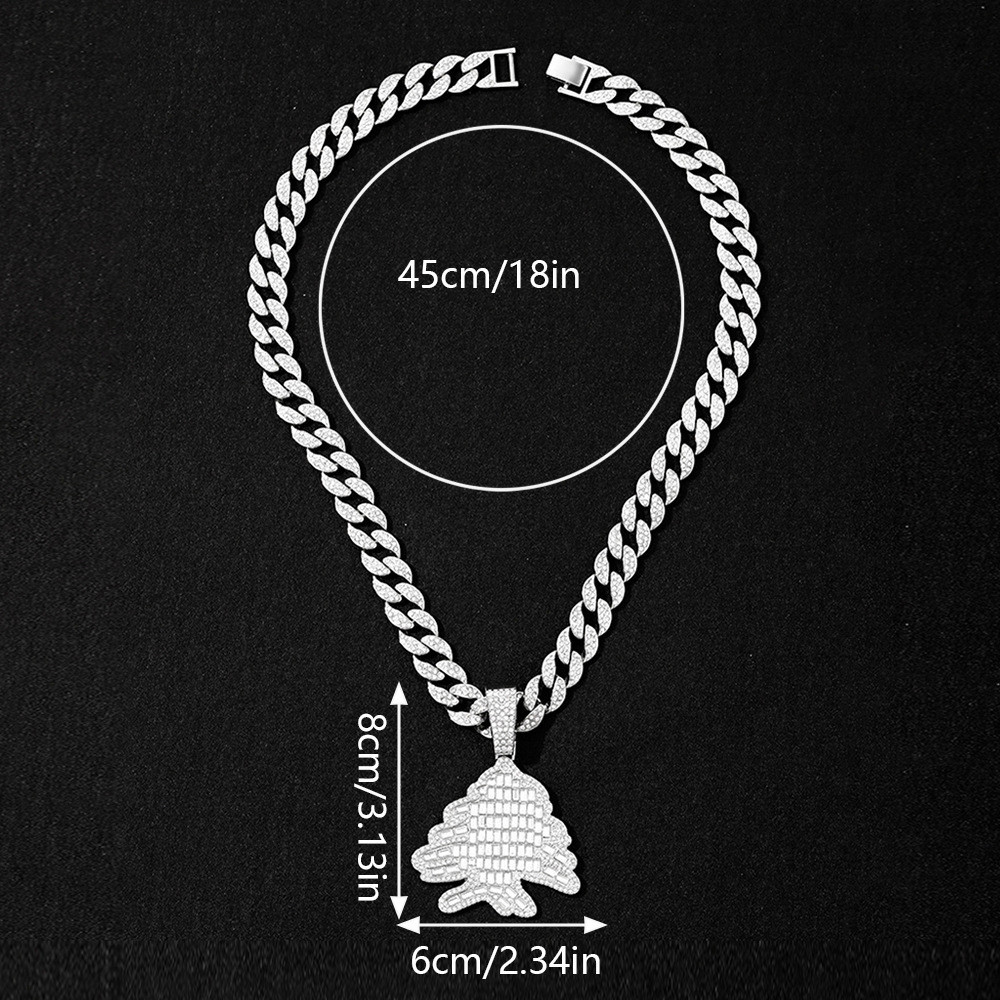 [must-have for trendy people] Fashionable squares rock sugar diamonds creative Christmas tree pendant hip-hop men's niche atmosphere jewelry necklaces trend popular elements person