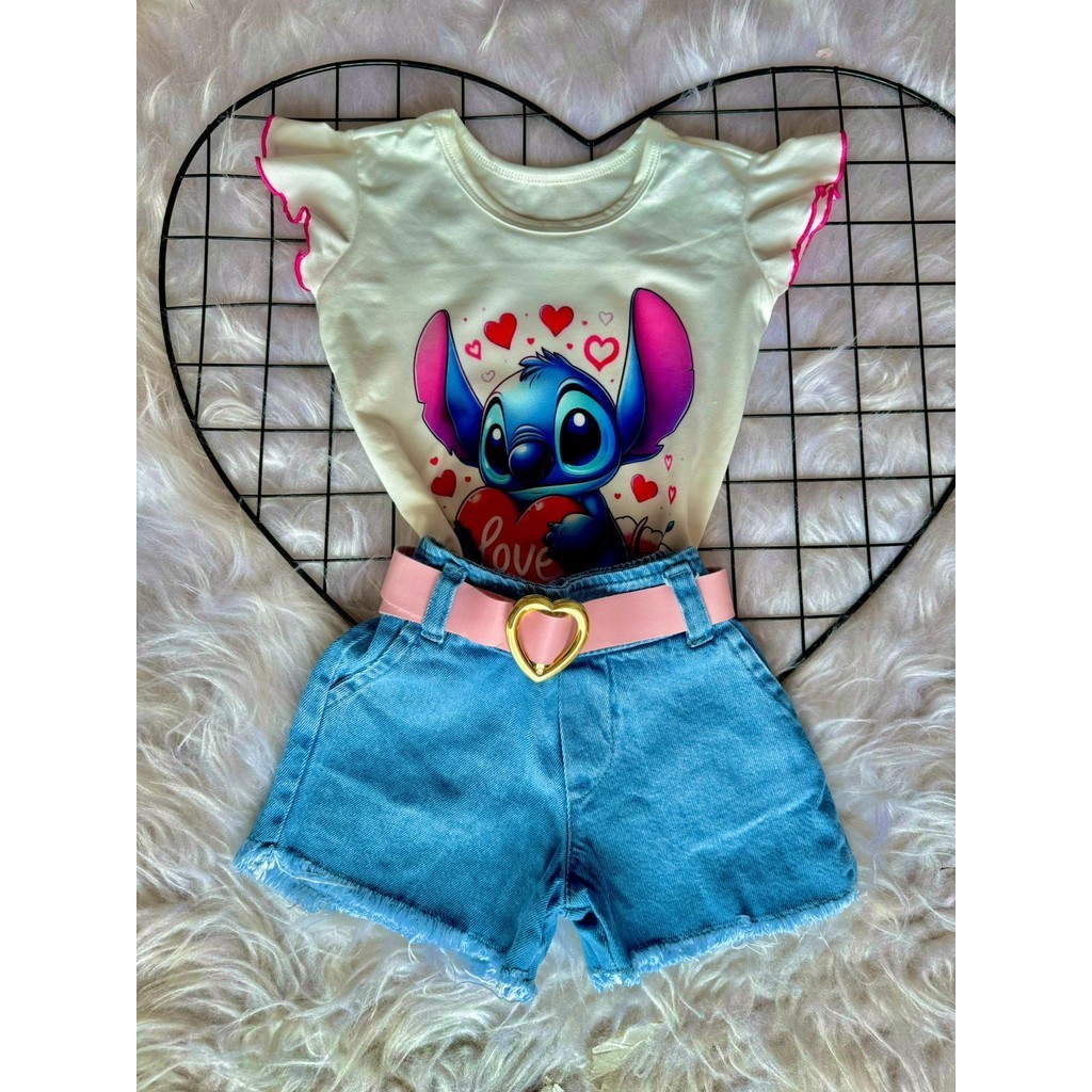 Conjunto infantil stitch menina blogueirinha 3 peças