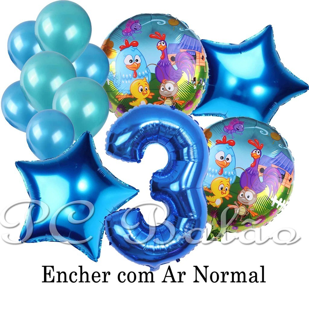 Kit 12 Balão Metalizado 2 GALINHA PINTADINHA + Bexiga 3 AZUL CLARO 4 ROYAL 1 N° 70cm 2 Estrela ROYAL em Oferta na Shopee