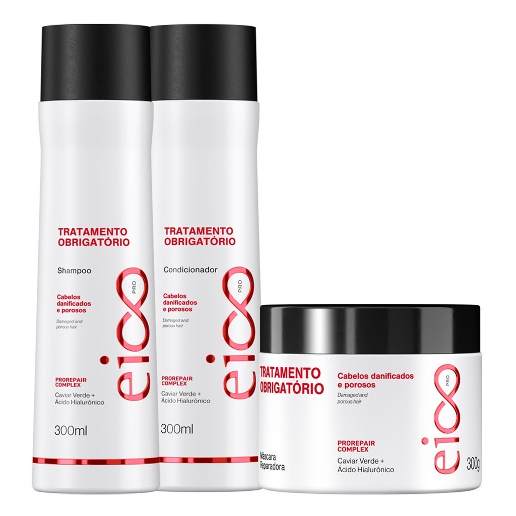Eico Pro Obrigatório Reconstrução Tratamento Pós Química Shampoo e Condicionador 300ml + Máscara Tratamento Hidratação em Oferta na Shopee