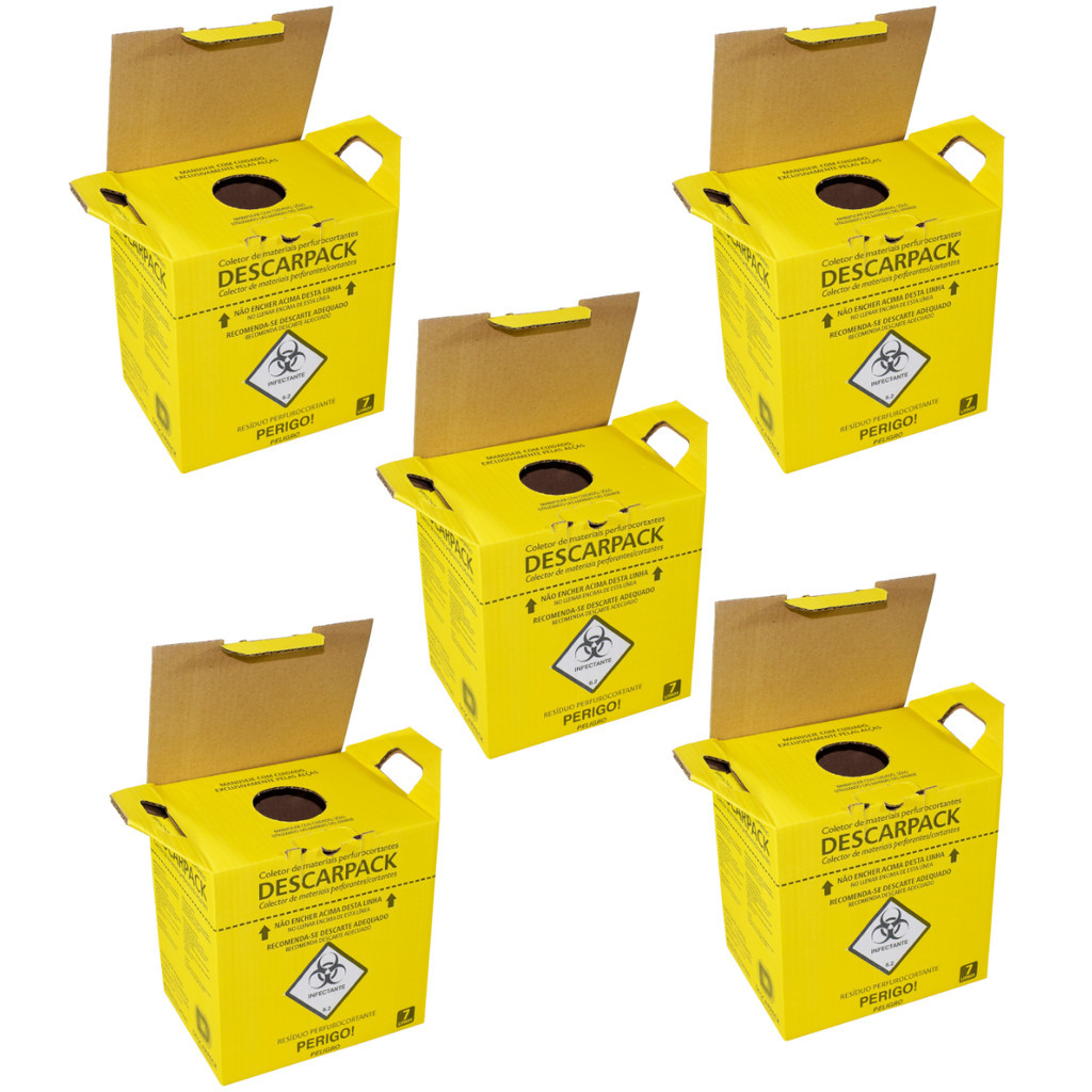 Kit 5 Caixa Coletora 7L Descarpack Material Perfurocortante Descarte Hospitalar