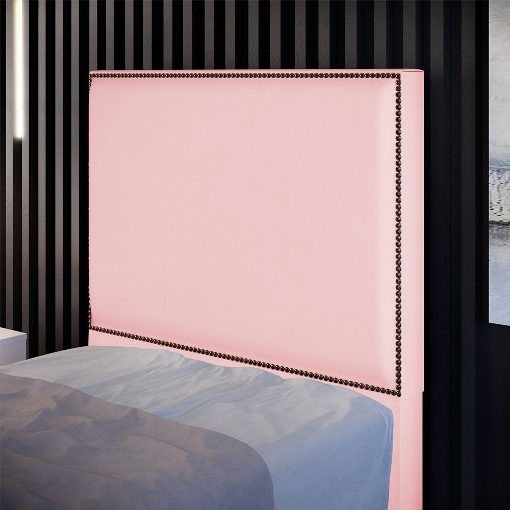 Cabeceira Cama Box Solteiro Com Tachas 100 cm Vicenza L02 Suede Rosê - Lyam Decor em Oferta na Shopee