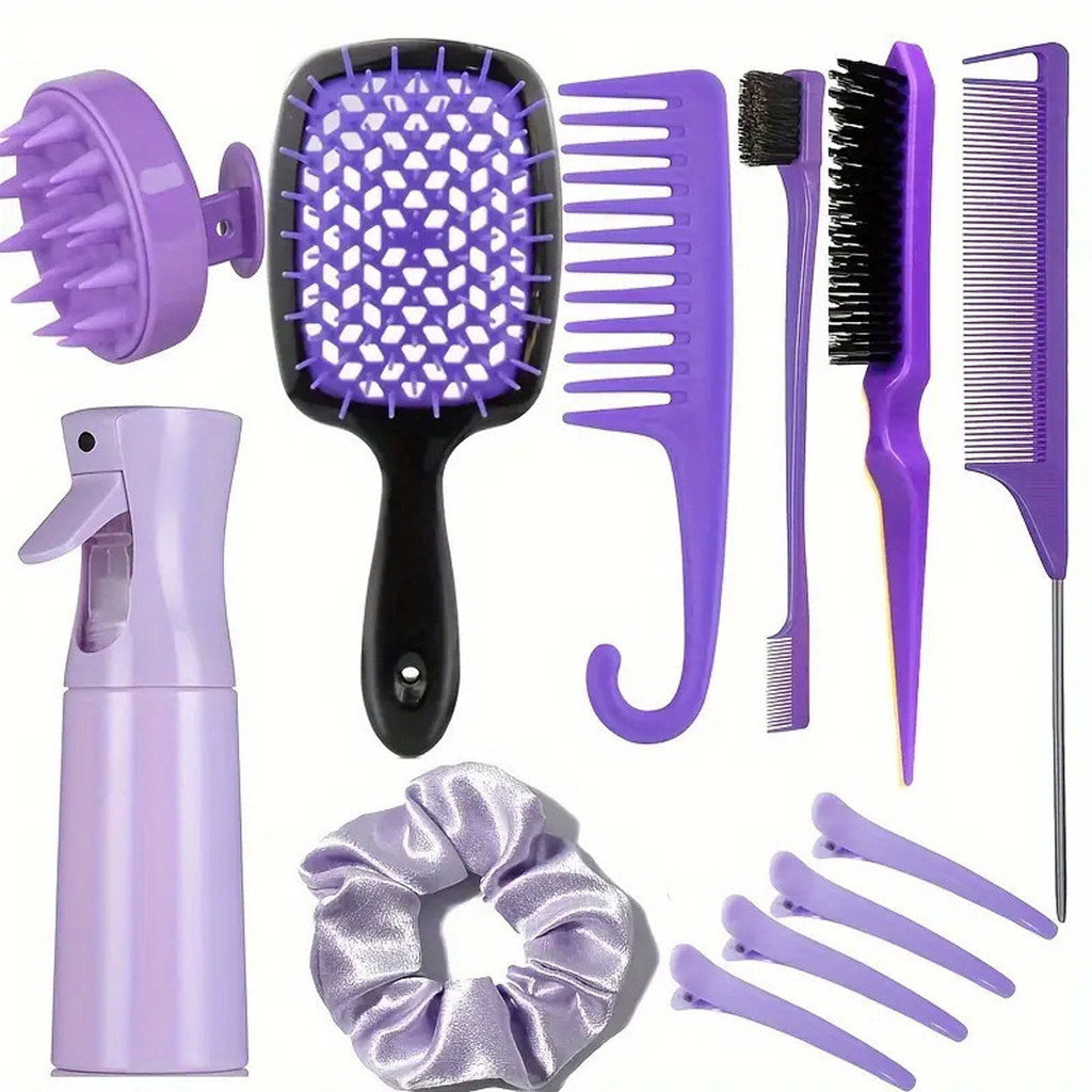 12pcs Escova Para Cabelos Encaracolados Conjunto De Pente De Rabo De Rato Curvo Natural Na...