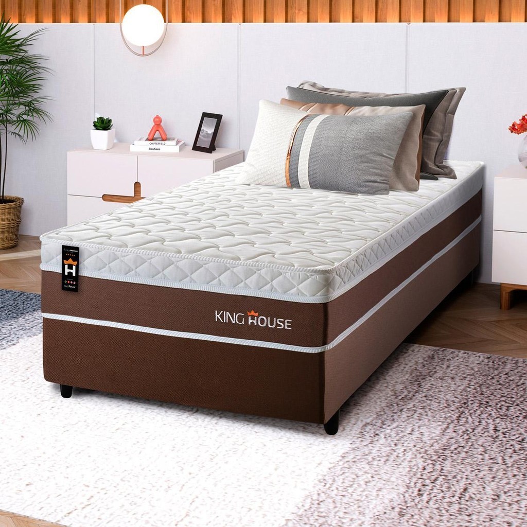Conjunto Cama Box c/ Molas Ensacadas Venice Marrom Solteiro 88x188x60 em Oferta na Shopee