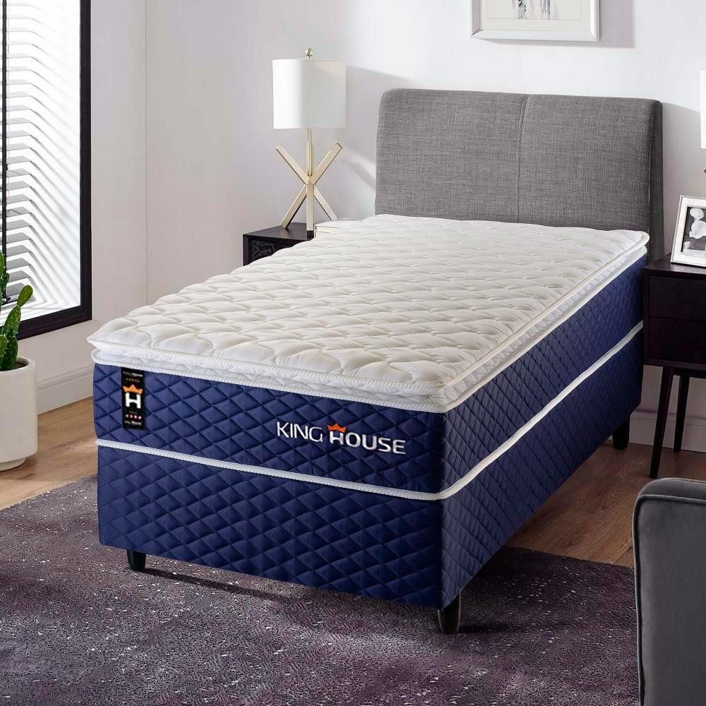 Conjunto Cama Box Solteiro Lagras 88x188x66 Azul c/ Molas Ensacadas - Home & Living
