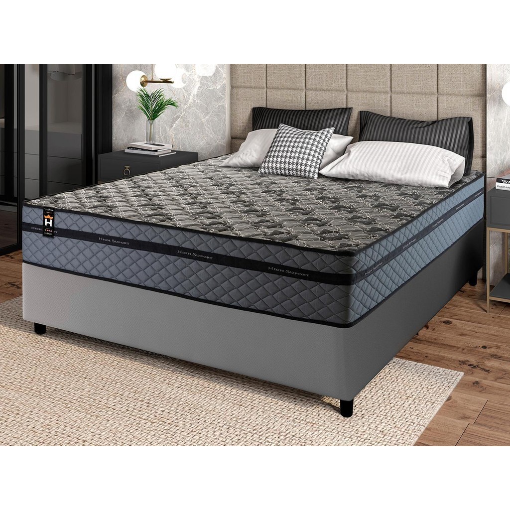 Conjunto Cama Box c/ Molas Ensacadas Montreal Cinza Casal 138x188x64 em Oferta na Shopee