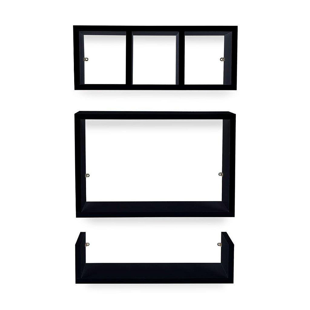 Nicho Farnese Prateleira Banheiro Sala Cozinha 3 Pcs Preto