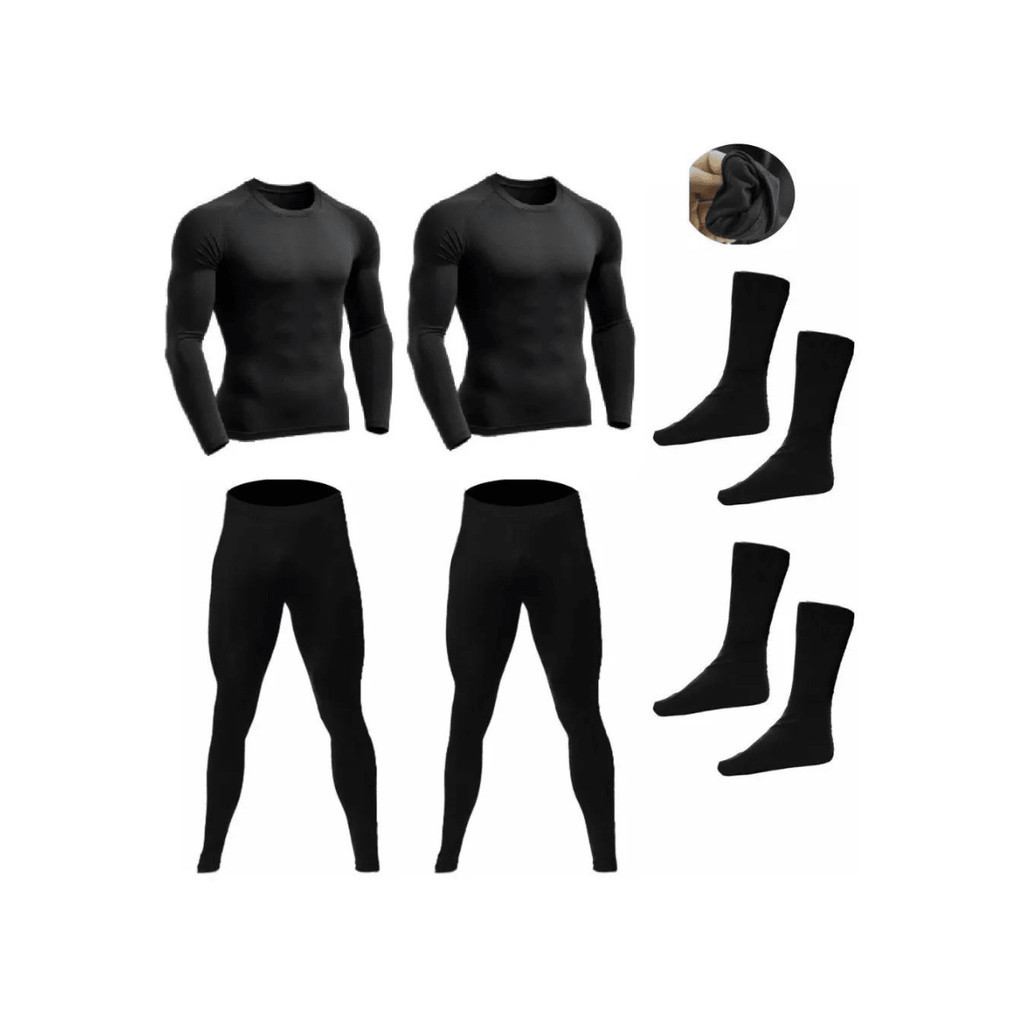 Kit 2 Conjuntos térmico Segunda Pele Forrado Frio Intenso 2 blusas + 2 calças térmico + 2 meias roupa masculino ou feminino agasalho pijama longo frio neve