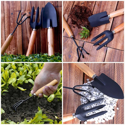 Kit 3 Peças Jardinagem Pt 26cm Cabo Madeira Ancinho E Pá em Oferta na Shopee