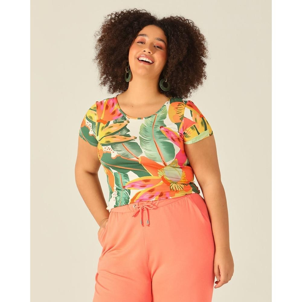 Blusa Feminina Plus Size Mullet Tropical Em Viscose Stretch em Oferta na Shopee