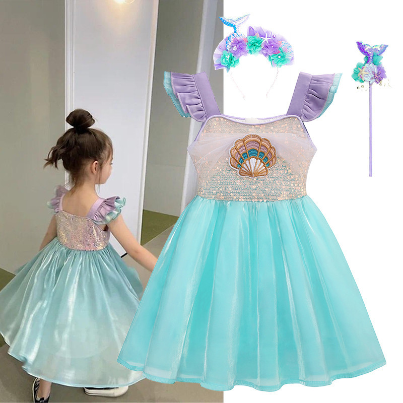 Meninas Nova Ariel Princess Dress Fancy Vestidos De Sereia Estilo Coreano Para Crianças De 2-8 Anos De Idade em Oferta na Shopee