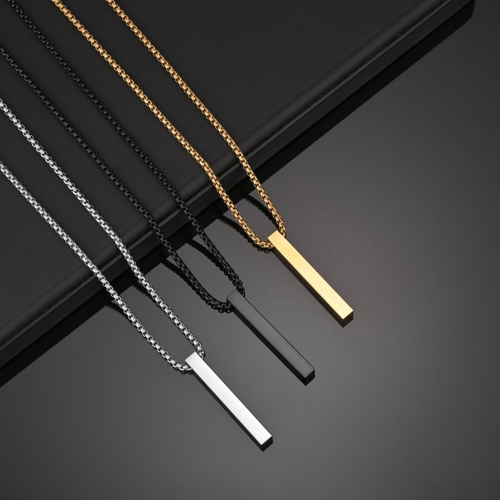 Corrente Colar Masculino Aço Inoxidável + Pingente Retangulo Dourado/Prata/Preto em Oferta na Shopee