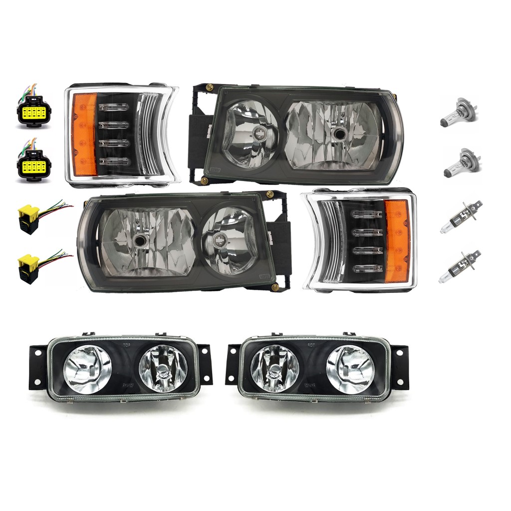Kit Farol Scania S5 Adaptação S4 Máscara Negra Completo Pisca Especial Chicote Com Milha