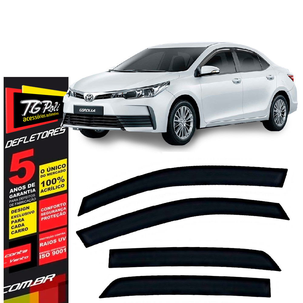 Calha de Chuva Toyota Corolla Sedan 2015 a 2019 TG Poli Defletor 4 portas Protetor Janelas Fumê em Oferta na Shopee
