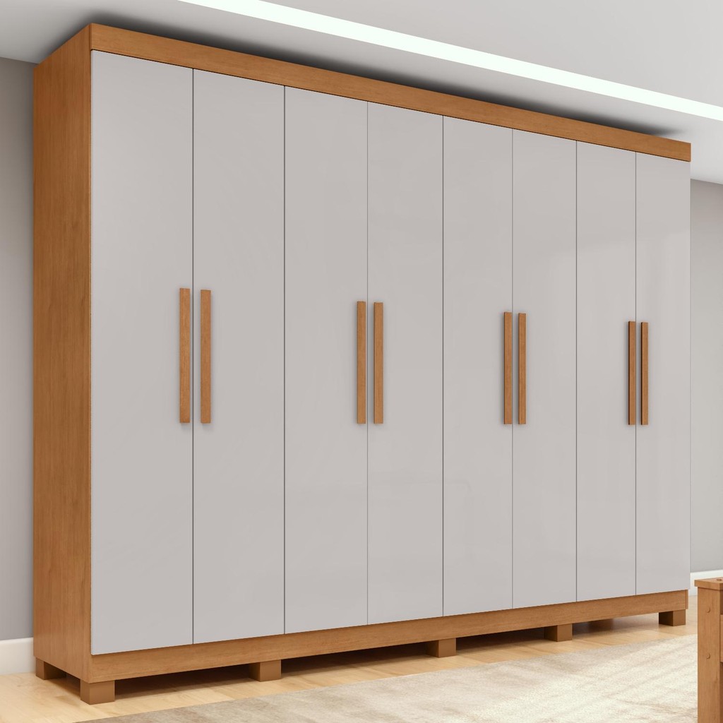 Guarda-roupa Casal Easy Slim 8 Portas Com Pés Amendoa Clean/Off White - Home & Living
