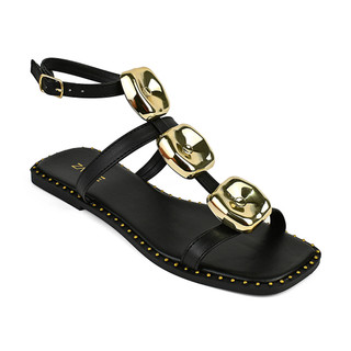 Sandália Feminina Rasteira Confortável Enfeite Dourado Metalizado Blogueira Moderna Moda em Oferta na Shopee