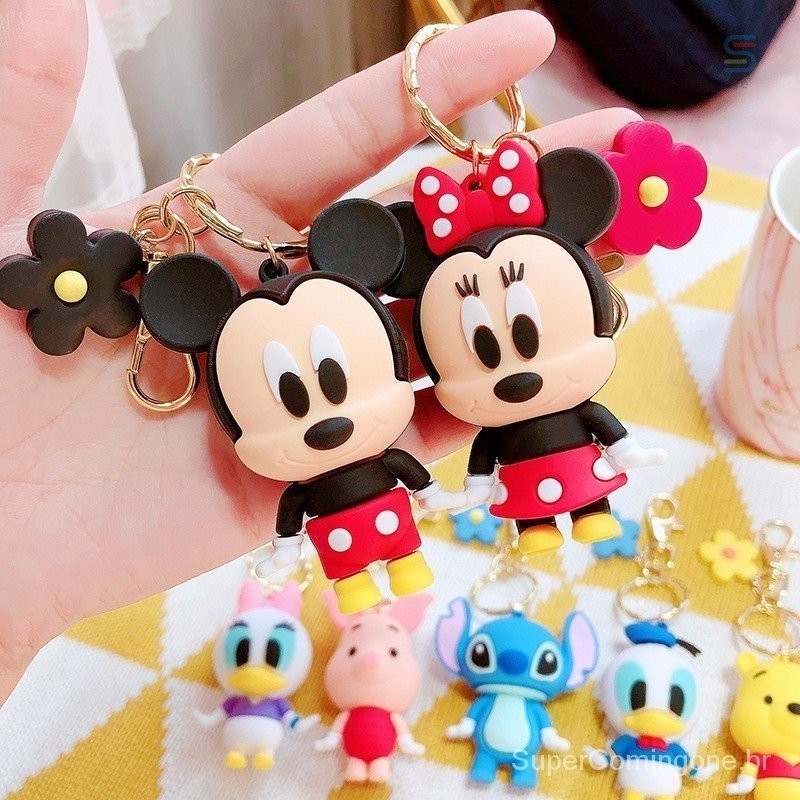 Kit 2 Chaveiros Mickey e Minnie Silicone HBSL - Modelo Ponto Acessório para Chaves, Bolsa e Mochila