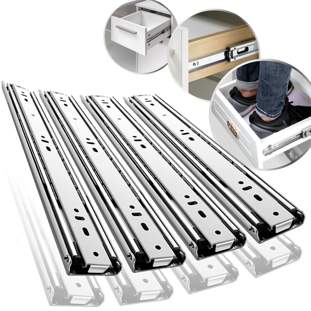 8 Corrediça Telescópica H35 Reforçada 40cm Resistente 400mm 4 PAR 35KG Trilho Gaveta Móveis Armário Galvanizado Light