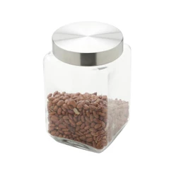Porta Mantimento de Vidro 1,6L com Tampa de Aço Quadrado Wolff para Grãos Cereais Massas Biscoitos Organização Cozinha
