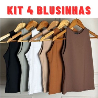 KIT 4 Regatas Basica Casual Blusa Feminina Suplex Duplo Blogueira Tendencia em Oferta na Shopee