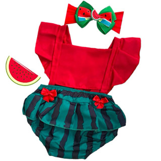 Romper Bebe Melancia Mesversario Frutinhas Melancia + laço em Oferta na Shopee