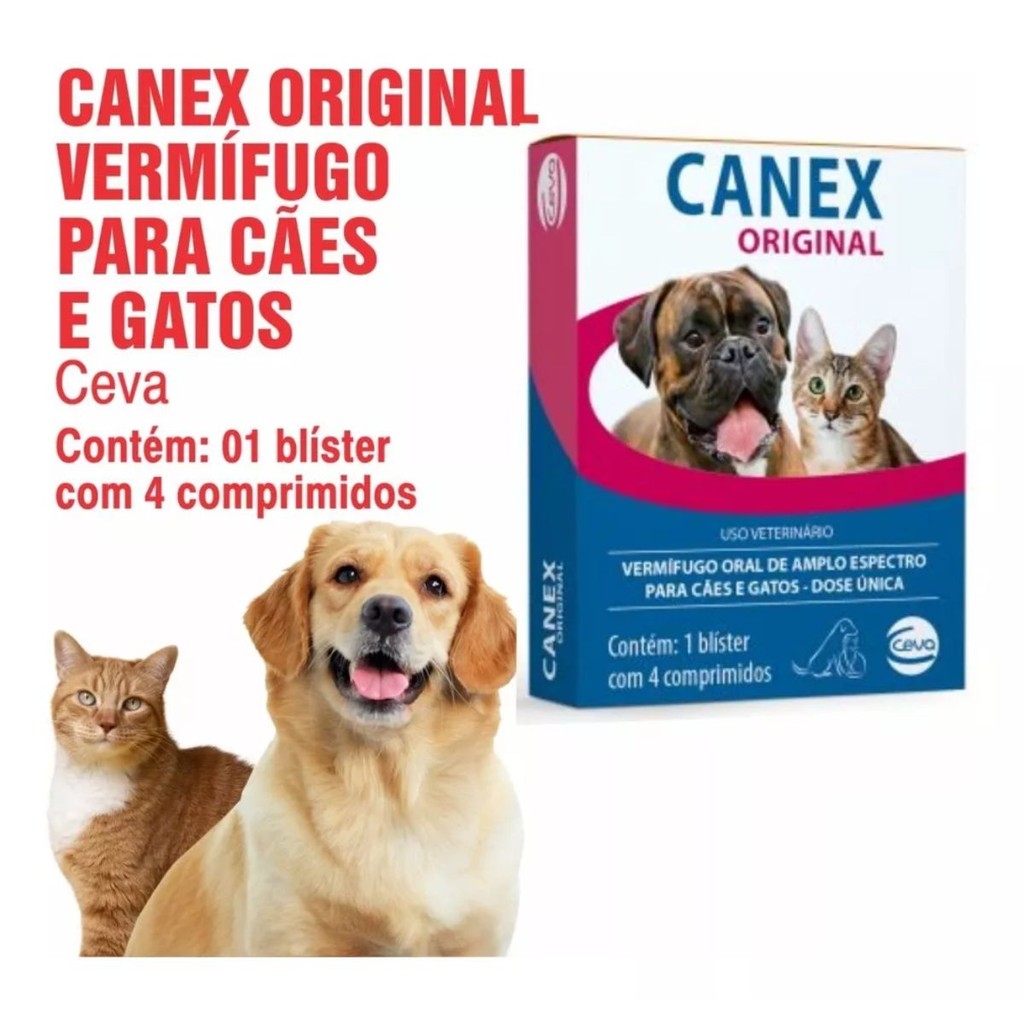02 Canex Original Para Verme Cães Gatos Vermífugo Dose Única