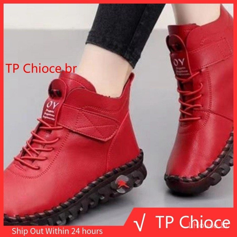 2024 Botas De Pele Espessa Couro Curto Feminino Ortopédicas Femininas Sapatos Ortopédicos De Inverno Neve À Prova D'água