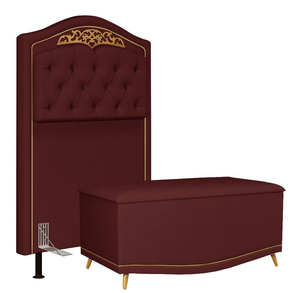 Cabeceira Cama Box Solteiro 90cm Com Calçadeira Baú Imperial J02 Veludo Vinho - Mpozenato
