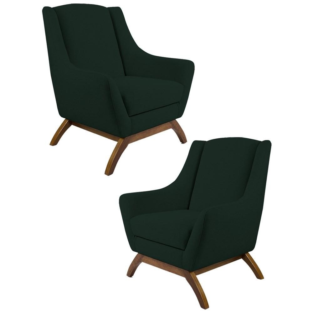 Kit 2 Poltronas Decorativas Base Manu Madeira Juliet C-117 Linho Verde Musgo - Domi