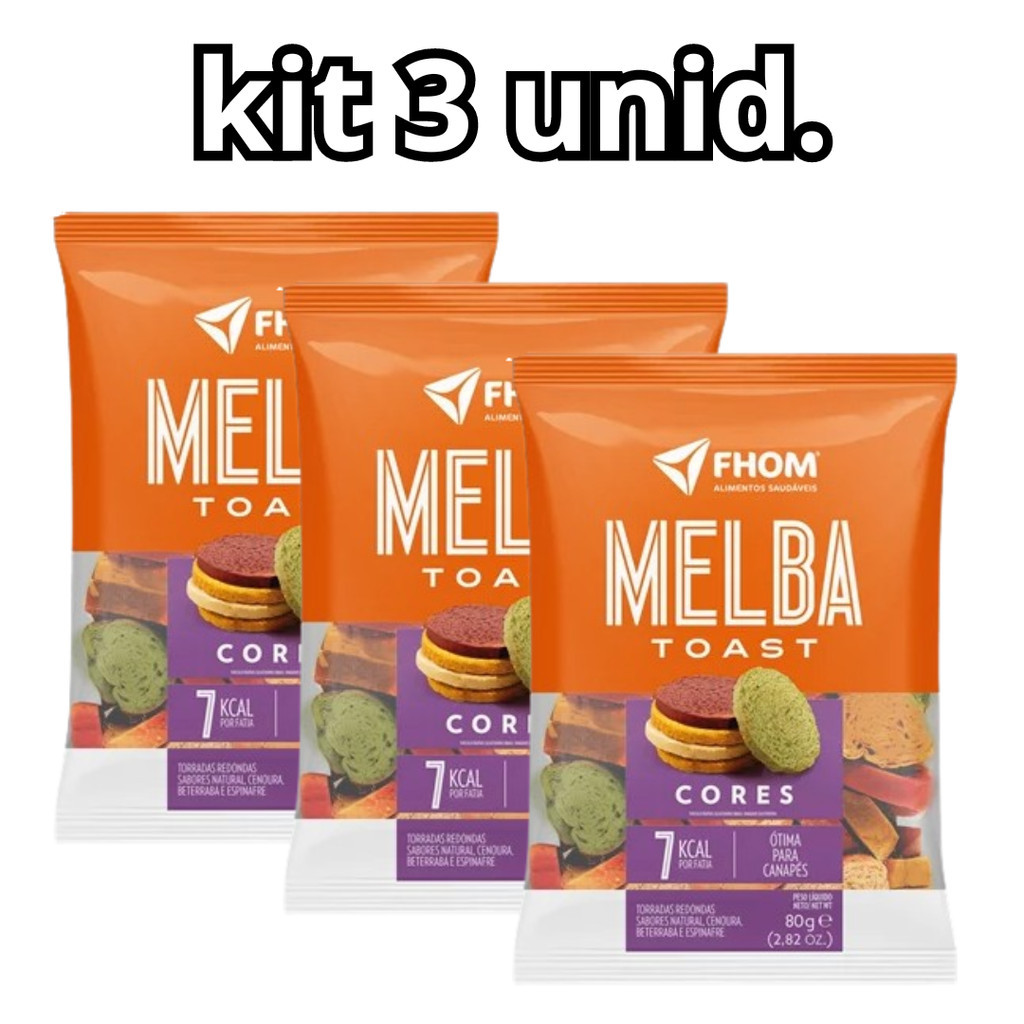 KIT 3 unid Torrada Redonda Colorida Melba Toast 80g - Fhom