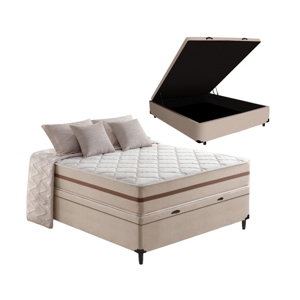 Cama Box Baú + Colchão de Viúva Classic Molas Pocket 128x188x64cm - Home & Living