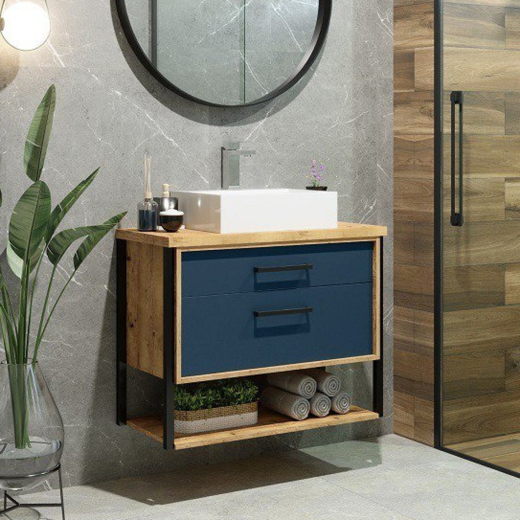 Gabinete Suspenso para Banheiro 80cm 2 Gavetas Isabela Azul Petróleo em Oferta na Shopee