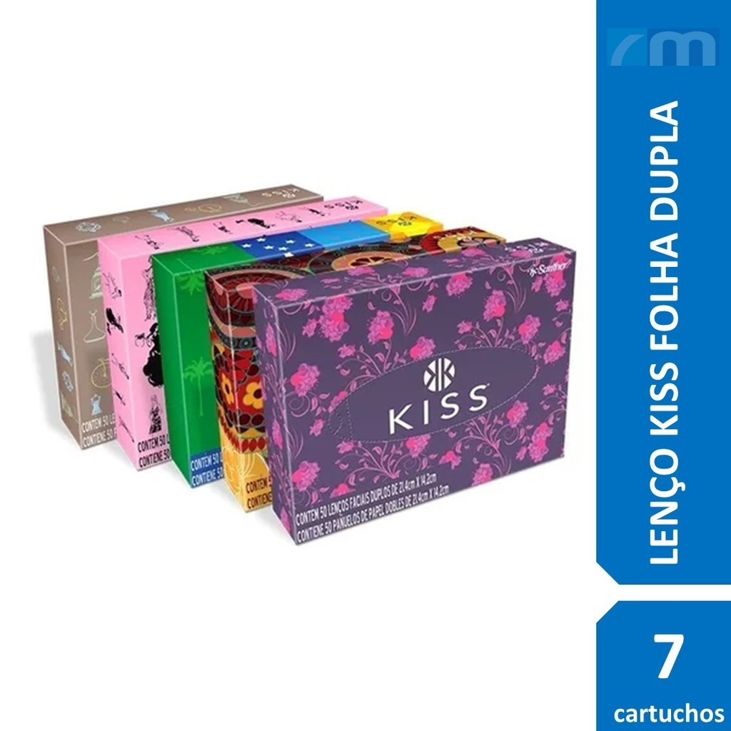 Kit 7 Cartuchos Lenço De Papel Folha Dupla Kiss Caixa 50 Total 350 Unidades
