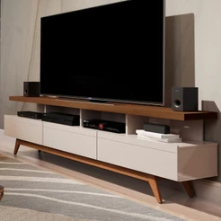 Rack para TV Até 72 Polegadas Porto Belo 3 Gavetas Off White/Freijo - Pnr Móveis