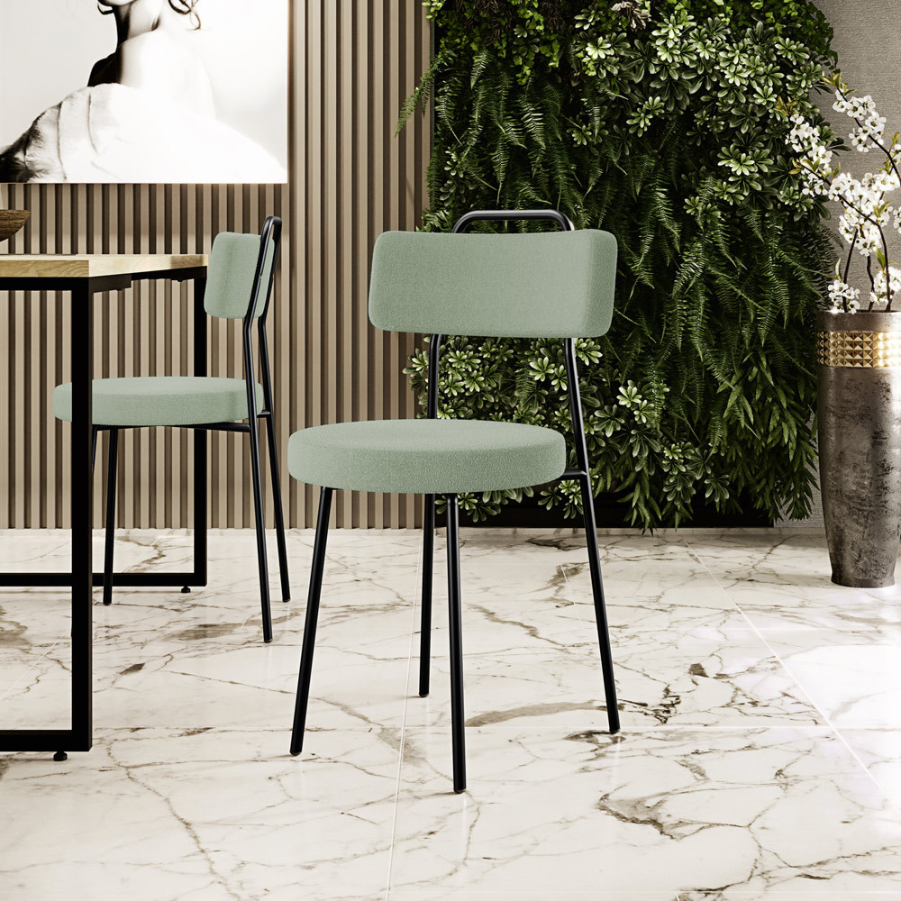 Cadeira Decorativa Estofada Para Sala De Jantar Barcelona L02 Bouclê Oliva - Lyam Decor em Oferta na Shopee