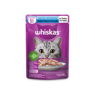 Ração Úmida Whiskas Sachê para Gatos Adultos Castrados sabor Peixe ao Molho 85g
