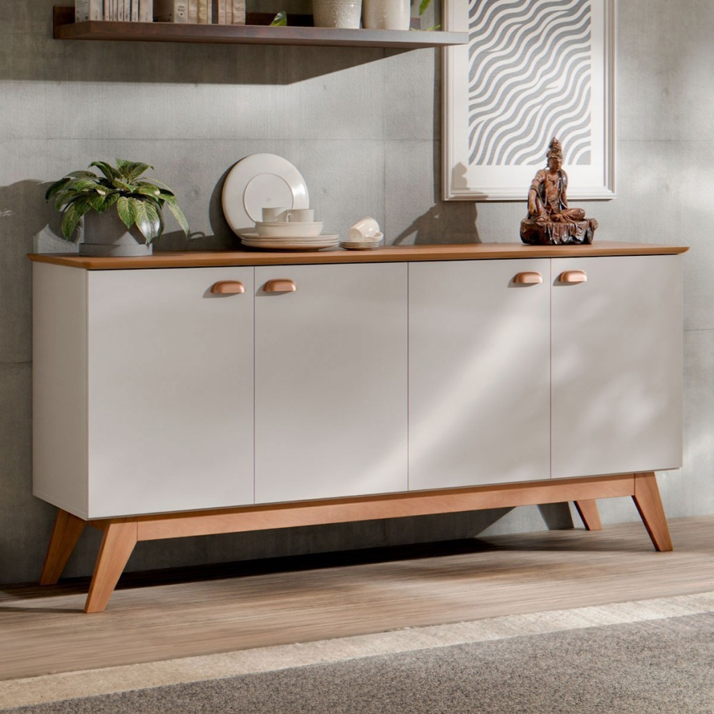 Balcão Buffet Atlanta 4 Portas Off White/Nature - Tebarrot - Home & Living