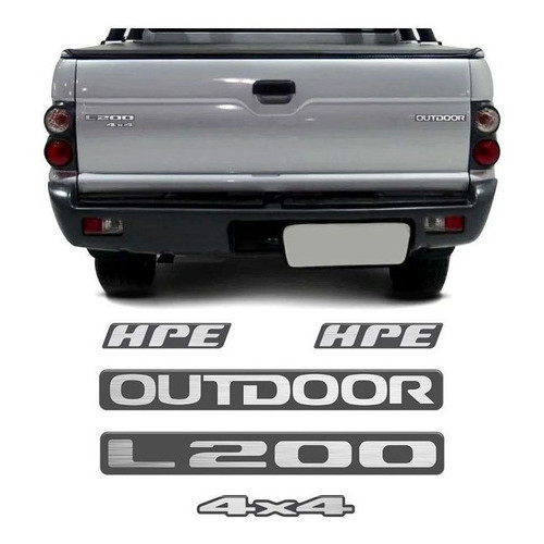 Kit Emblemas L200 Outdoor 4x4 Hpe 2007 Adesivo Escovado
