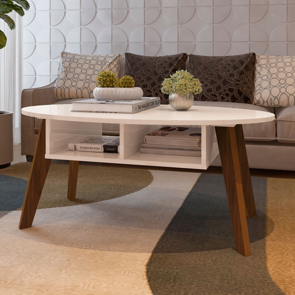 Mesa de Centro Diva 2 Nichos Off White/Cedro - Pnr Móveis em Oferta na Shopee