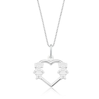 Colar Prata 925 Duas Meninas Coração em Oferta na Shopee